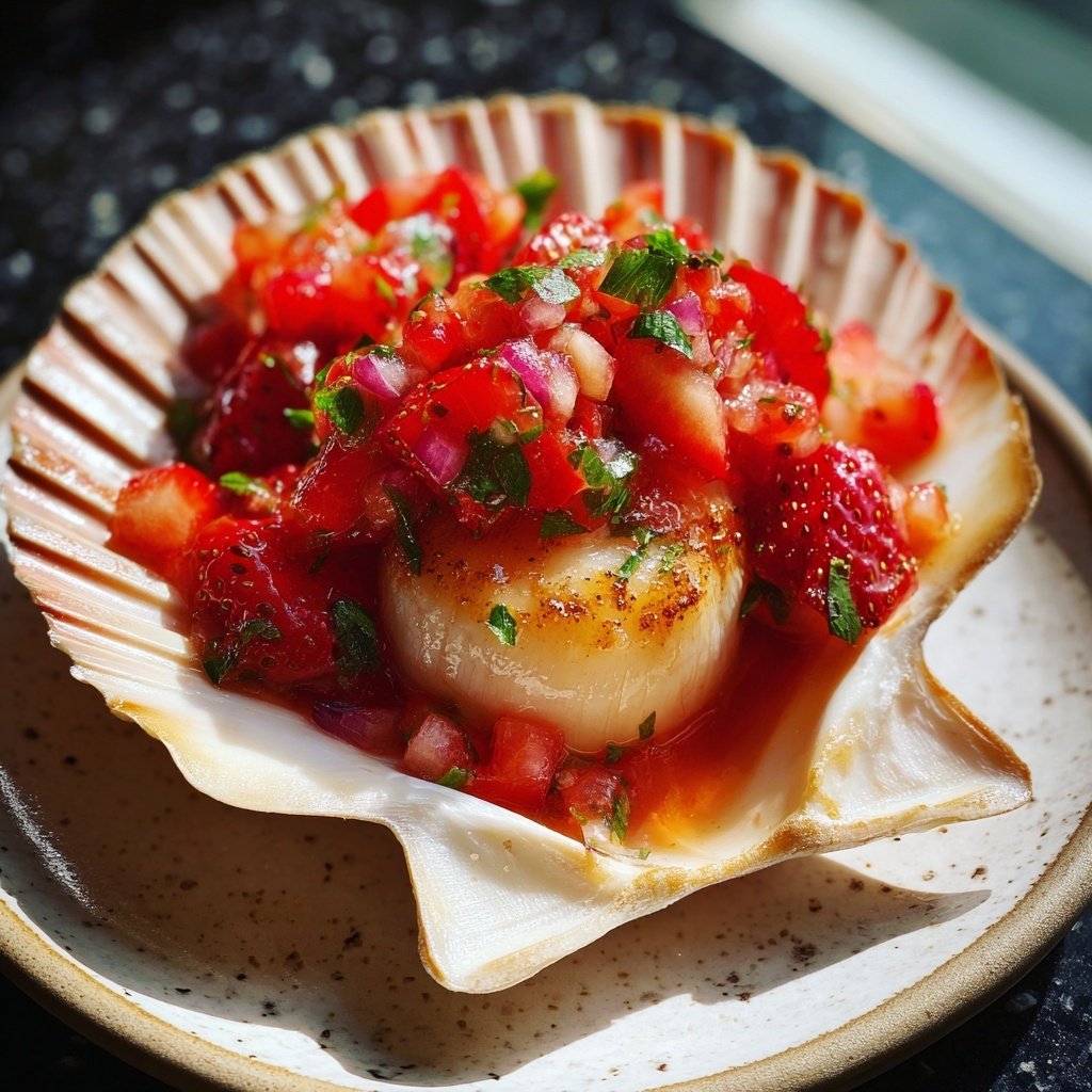 Jakobsmuscheln mit Erdbeersalsa